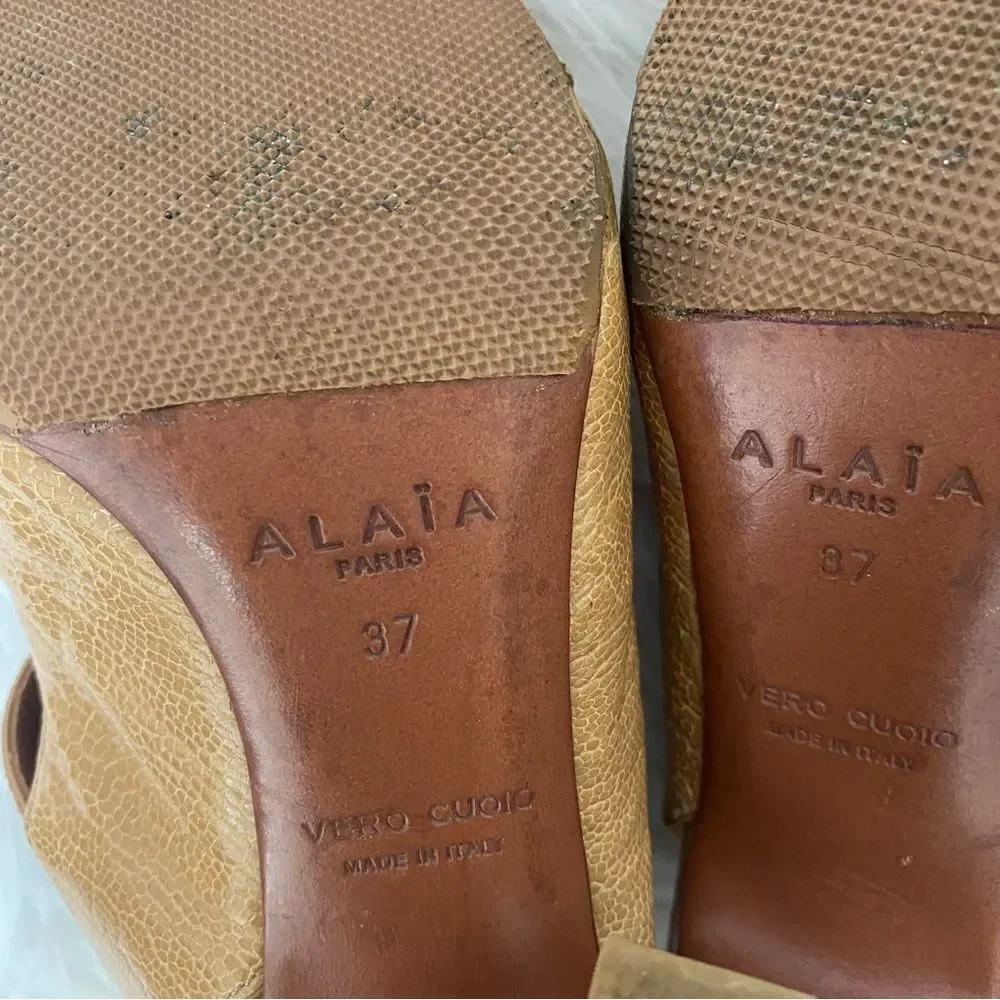 Alaïa Paris Tan Python Leather Open Toe Ankle Strap Heel Sandals 37 EU, 6.5 US